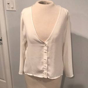 V neck 5 button cream blouse